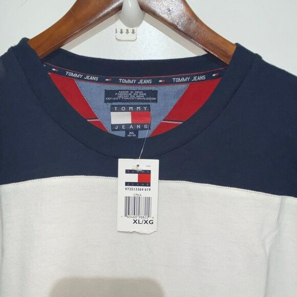 Tommy Jeans Men's Multicolor Coloblock Stripe Cotton Crew Neck T-Shirt XL NWT - Picture 3 of 9